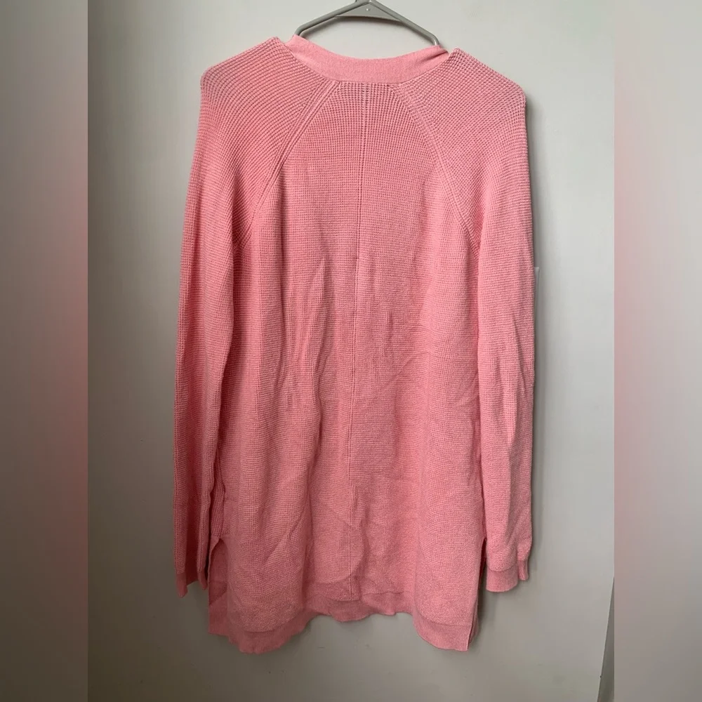 CYRUS Women’s Salmon Pink Rayon Nylon Long Sleeve Open Front Cardigan Sweater